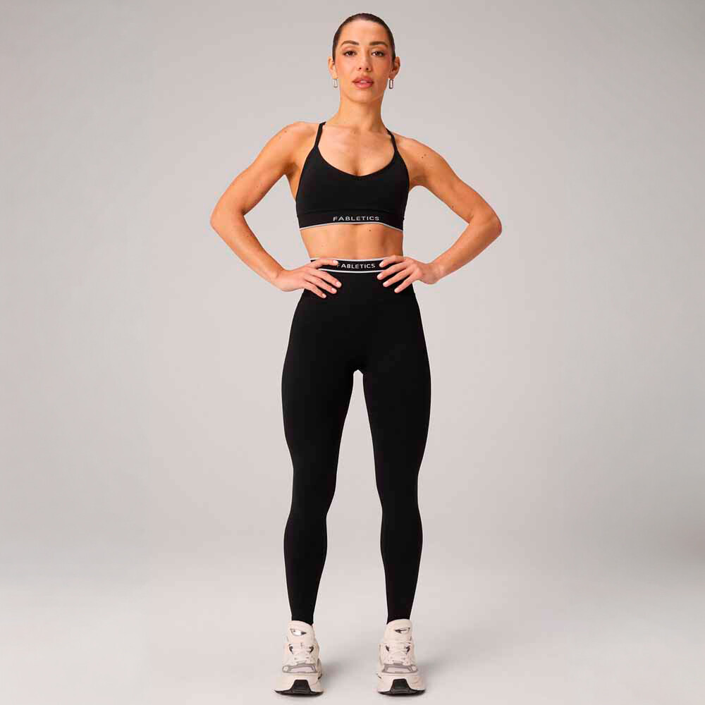 Bra Seamless V-Neck Push-Up Low Impact Bra Mujer Black/classic White Fabletics
