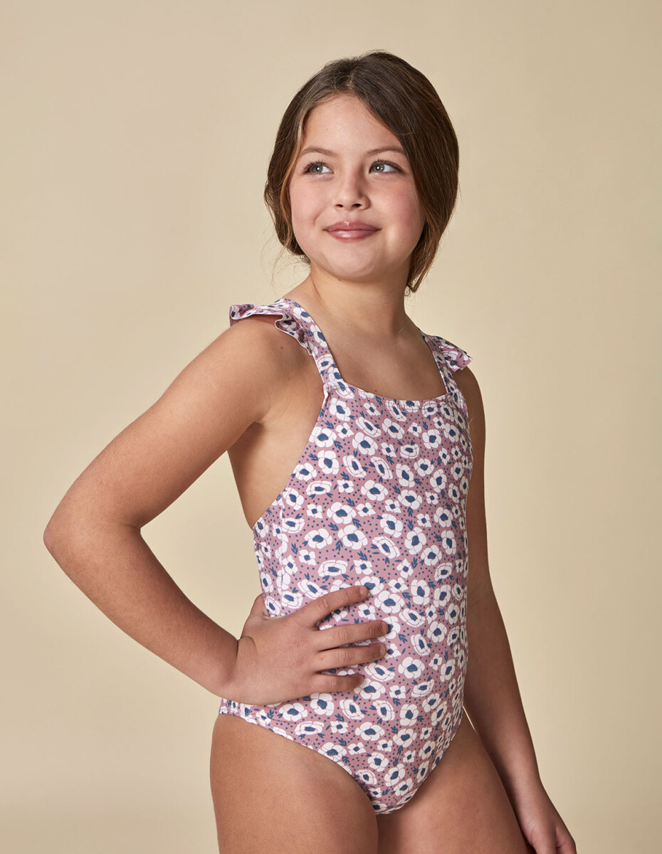 Traje De Baño Estampado Flor Grande - Rosa Medio 