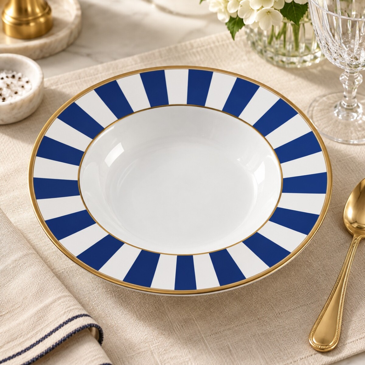 Juego de 6 Platos Hondo de Cerámica Alleanza 25cm Stripe Azul 