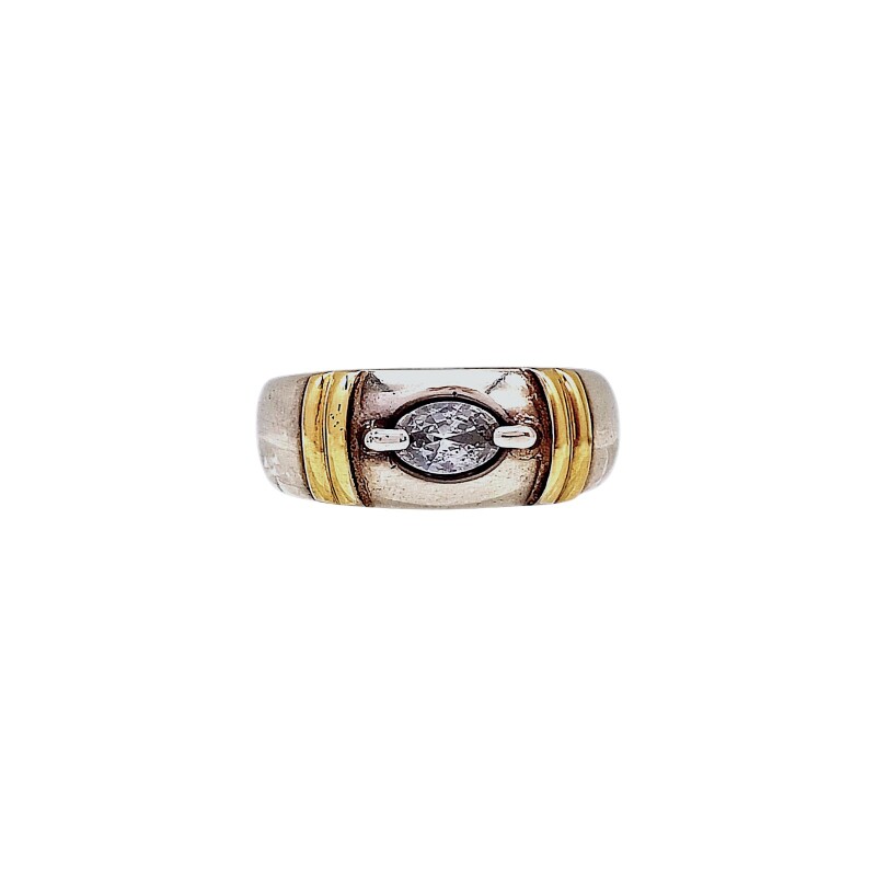 Anillo Solitario bombe- Plata y Oro-Sin piedra-AN5946 sinpiedra