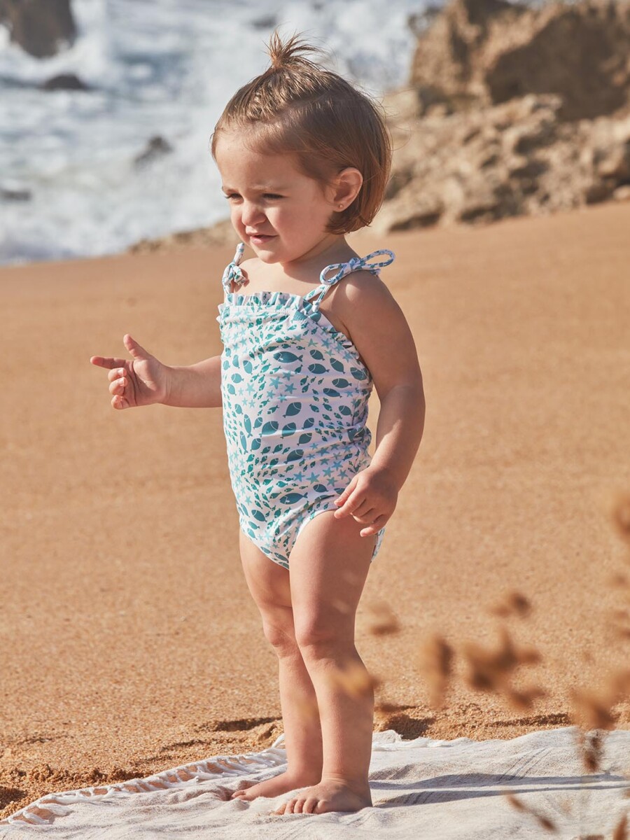 Bañador De Estampado Ramas Floral Blanco