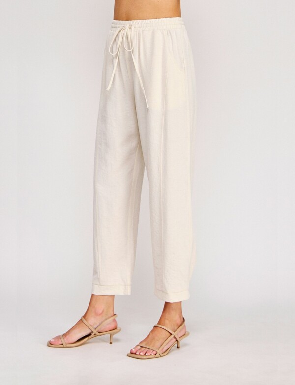 Pantalon Lino Pretina Elastizada BEIGE CLARO