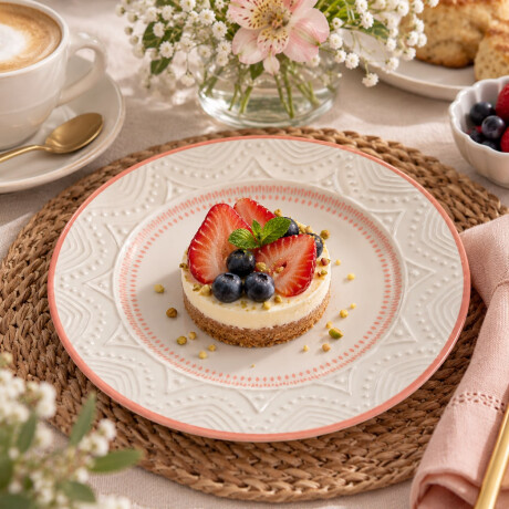Juego de 6 Platos de Postre de Porcelana Oxford 20cm Borde Rosa Juego de 6 Platos de Postre de Porcelana Oxford 20cm Borde Rosa