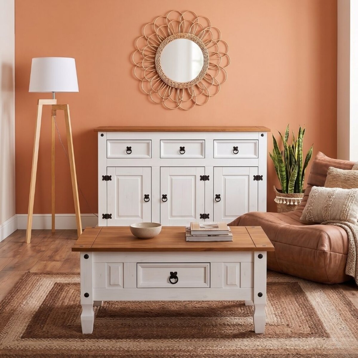 Promo Aparador + Mesa Ratona Linea Naturale - Blanco 