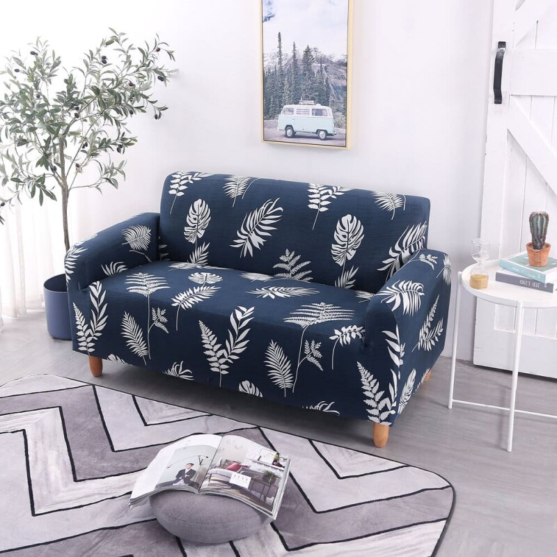 Funda Sillón 1 Cuerpo Estampada Hojas Azules