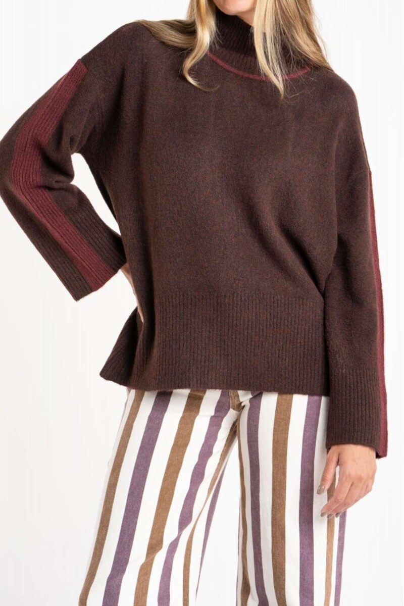 Polera Combinada - Marron Oscuro 