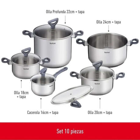 Batería 10 Piezas Tefal Daily-Cook Color Plateado Acero Inoxidable