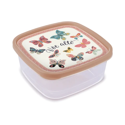 Recipiente Cuadrado 1,6L con Varios Diseños MARIPOSA ROSA