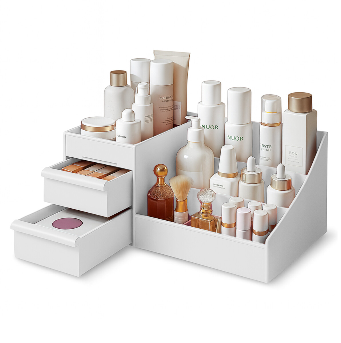 Organizador de Maquillaje IMBACK IBK-HMJ059 | 2 Cajones + Compartimentos | Multifunción para Cosméticos, Joyas y Oficina 