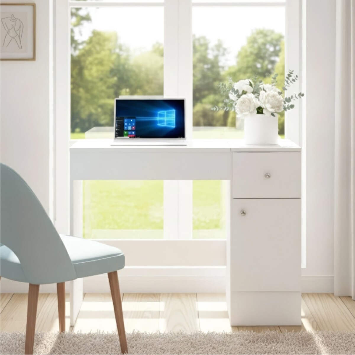 [OUTLET] Tocador Escritorio con Espejo Blanco para Dormitorio | Mueble de Maquillaje Moderno [Viene Armado - Solo Retiro] 