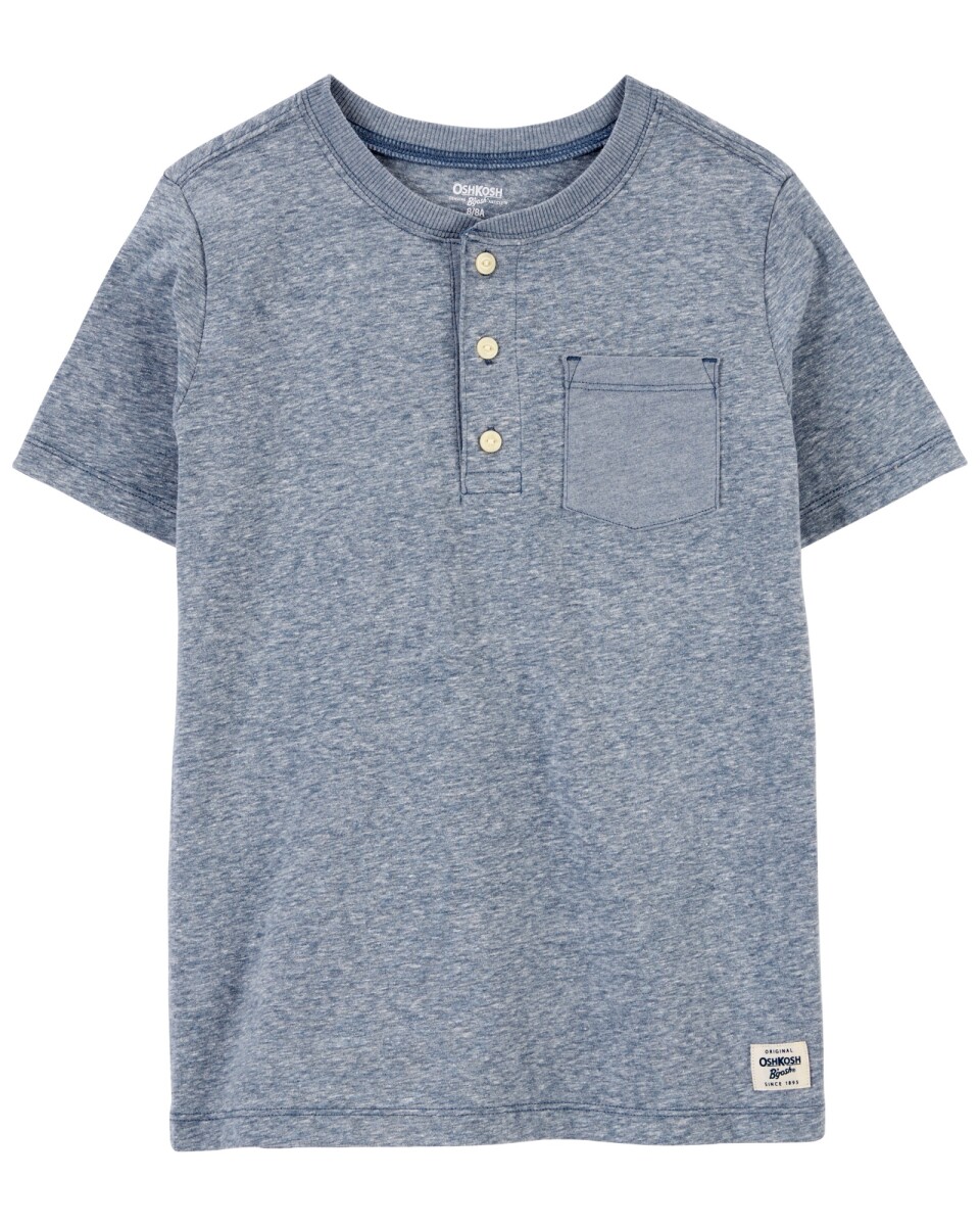 Remera henley de algodón, manga corta, azul 