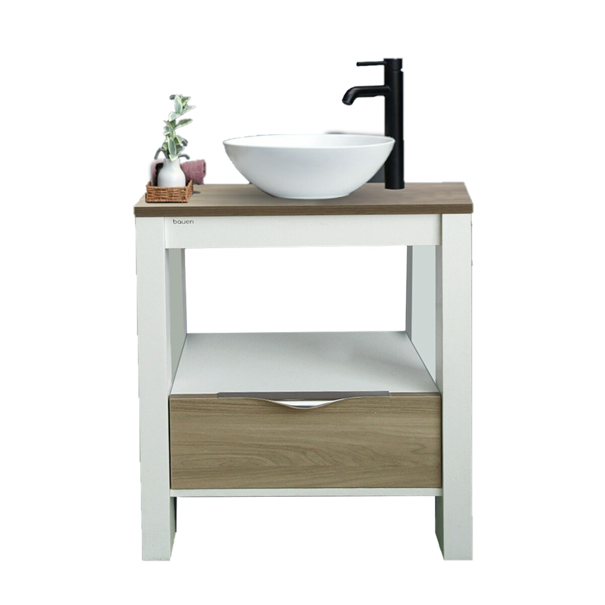 Mueble De Baño Vanity Marrón Con Bacha Blanca 