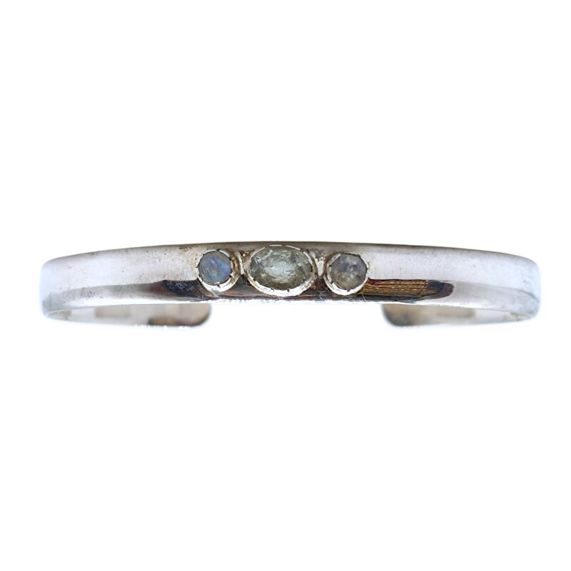 Brazalete "Agra" silver piedra de la luna y labradorita-BR2010 conpiedra