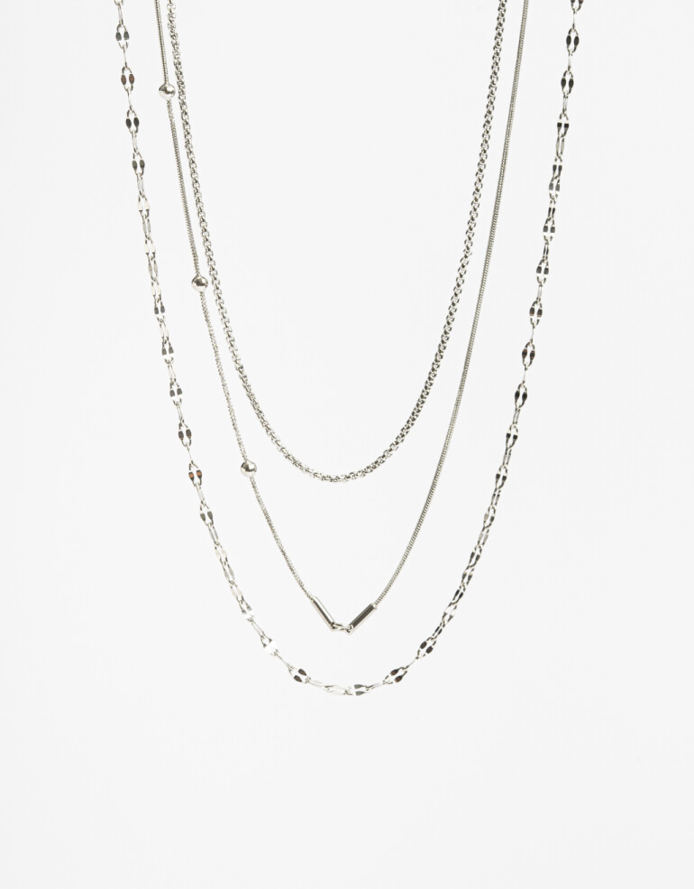 Collares Cortos Metal Set De Collares De Cadena Acero - Plateado