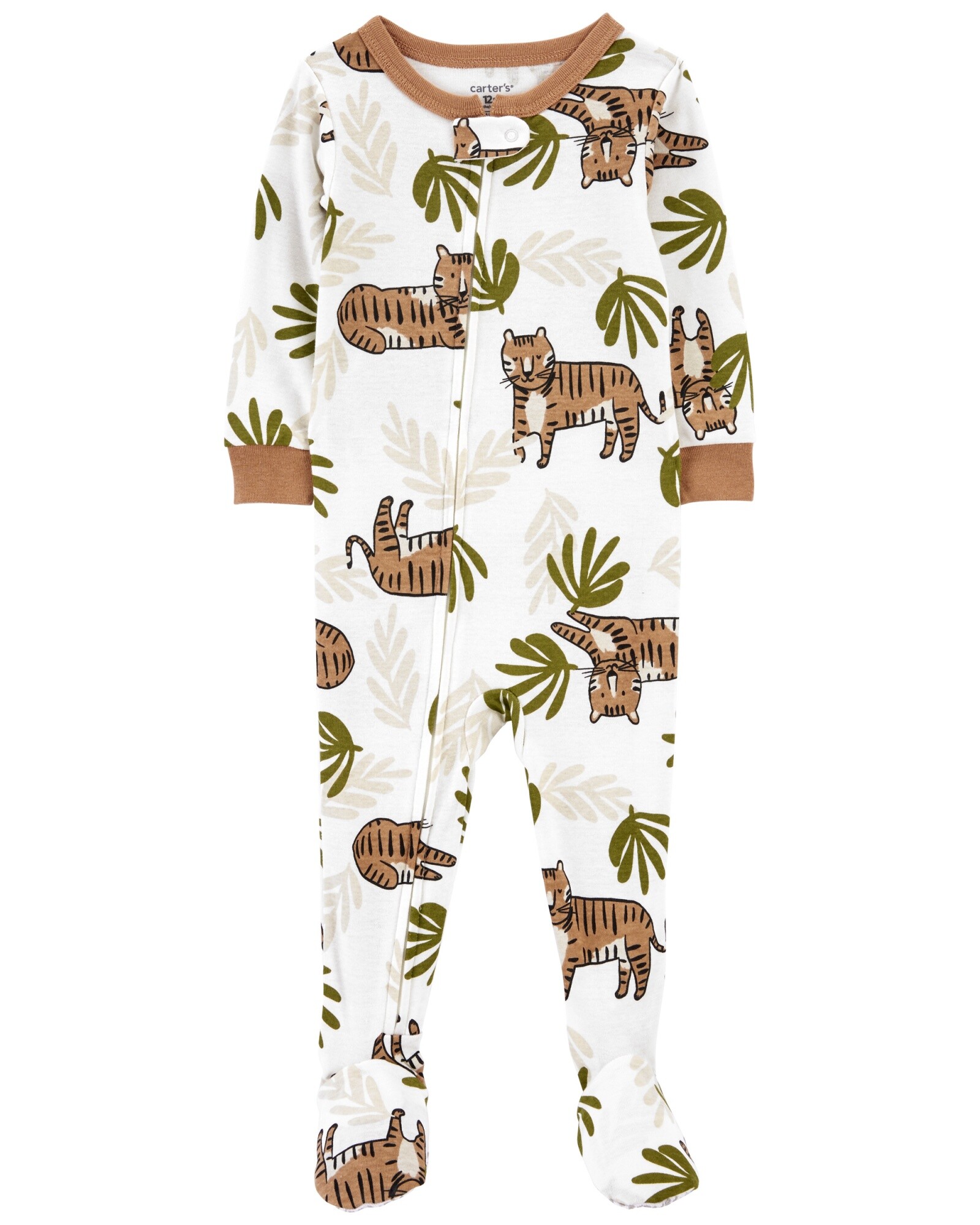 Pijama una pieza de algodón con pie diseño tigre Sin color