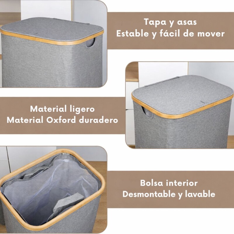 Cesto Canasto Bambu Ropa Sucia Con Tapa Bolsa Desmontable Cesto Canasto Bambu Ropa Sucia Con Tapa Bolsa Desmontable