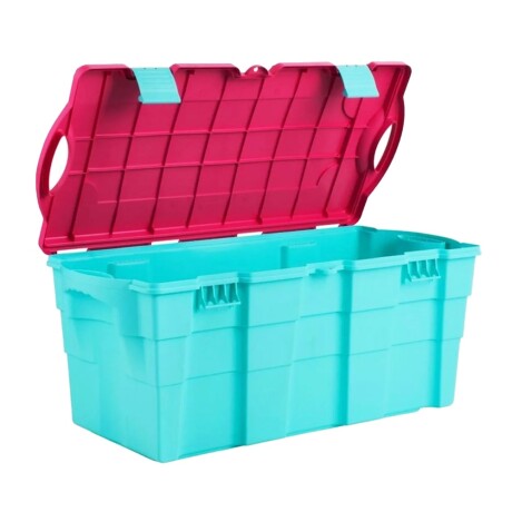 Baúl con Tapa Bisagra Wenco 100 Litros Verde Agua/rosa