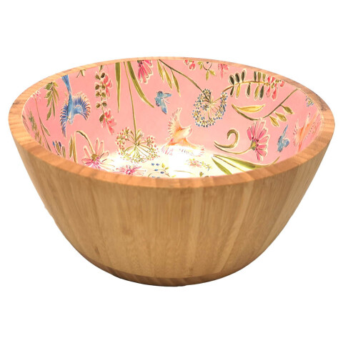 Bowl de Madera de 20,5 cm Pajaros Rosa