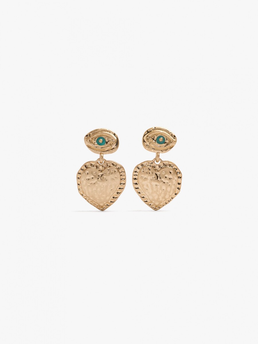 Pendientes Largos Ojo Y Corazón dorado