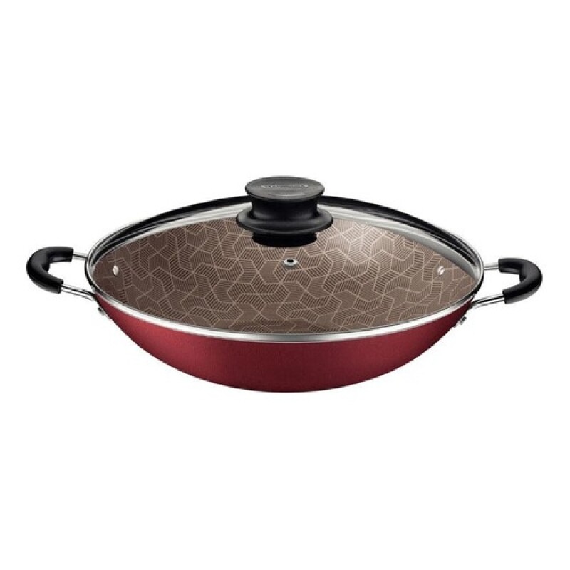 Wok con Tapa en Aluminio Tramontina Paris con Antiadherente Starflon Max Rojo 36cm Wok con Tapa en Aluminio Tramontina Paris con Antiadherente Starflon Max Rojo 36cm