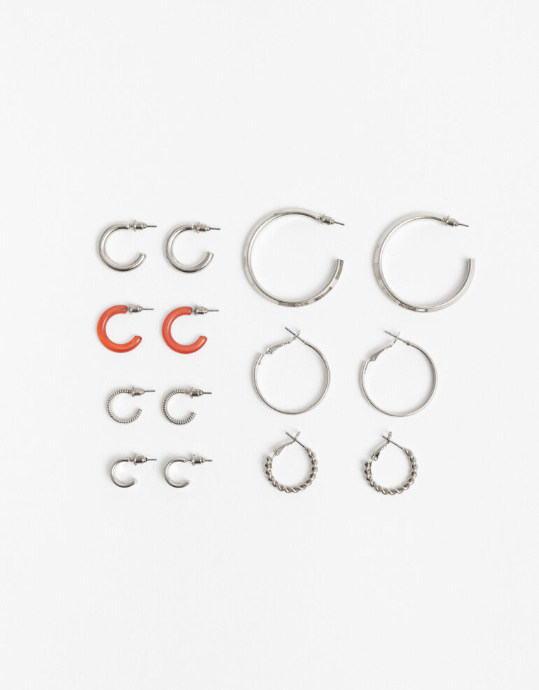 Aros Argollas Set Metal Aros Argollas Set De 7 Pares - Plateado Rodio