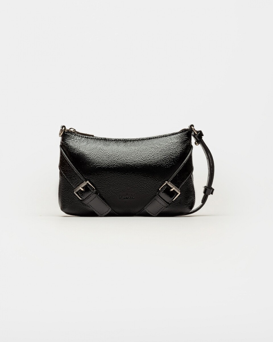 Mini bag Pocket en cuero charol arrugado - Negro 