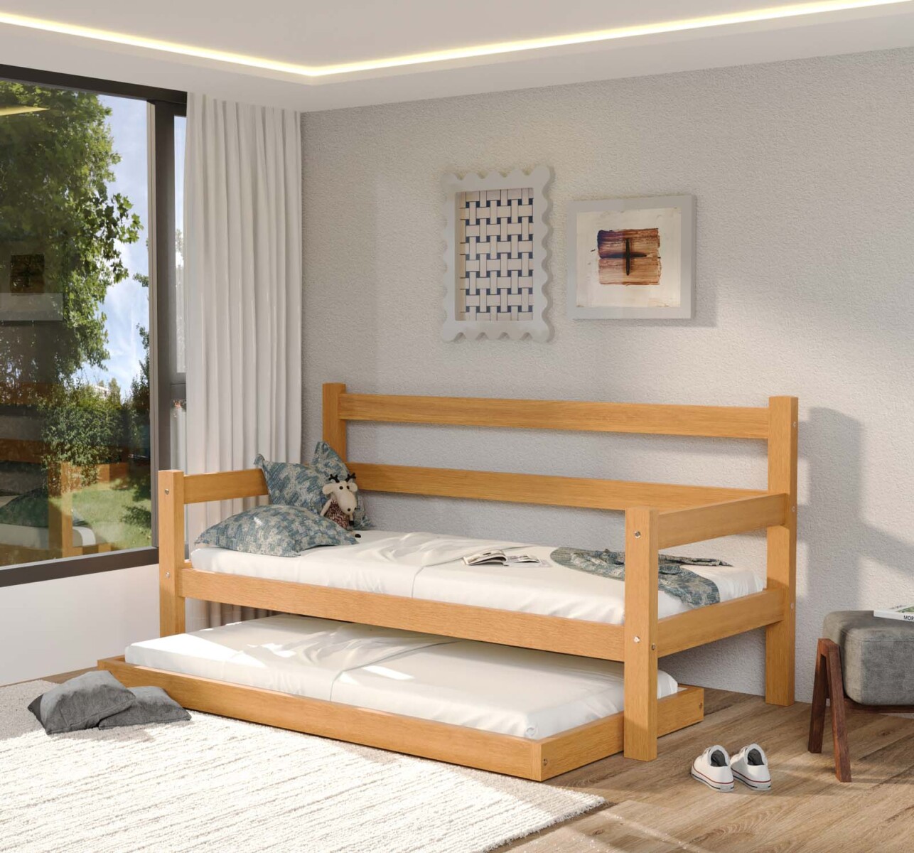 CAMA MARINERA - MADERA NATURAL-BEIGE SOFIA 