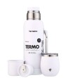 Kit Termo 1Lt Con Base De Silicona + Mate De Acero Con Tapa Blanco
