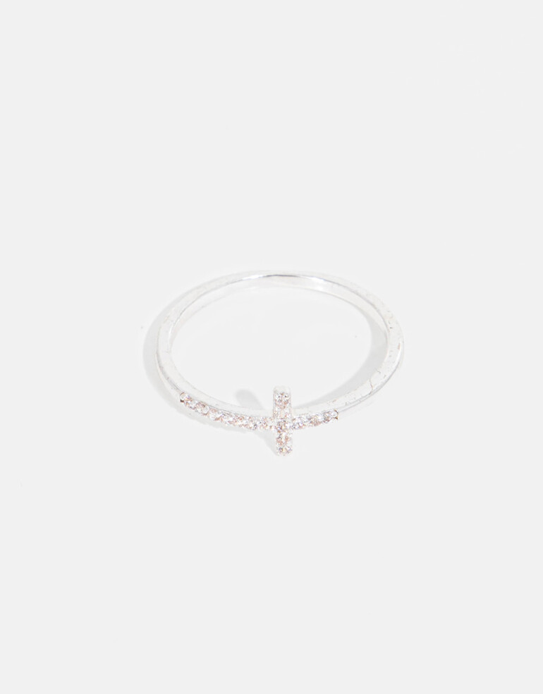 Anillos Chicos Strass Anillo Con Cruz - Plateado