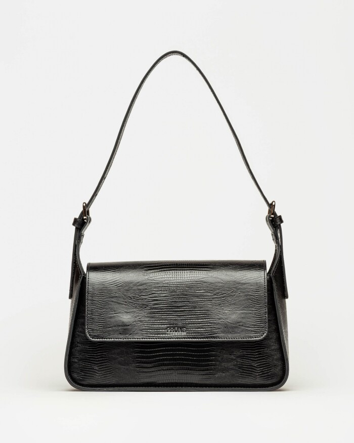 Cartera al hombro Nicola en cuero lagarto Negro