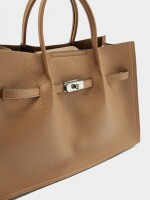 Bolso Tote Con Textura Y Cinturón camel