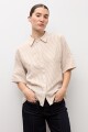 Camisa rayada manga corta beige