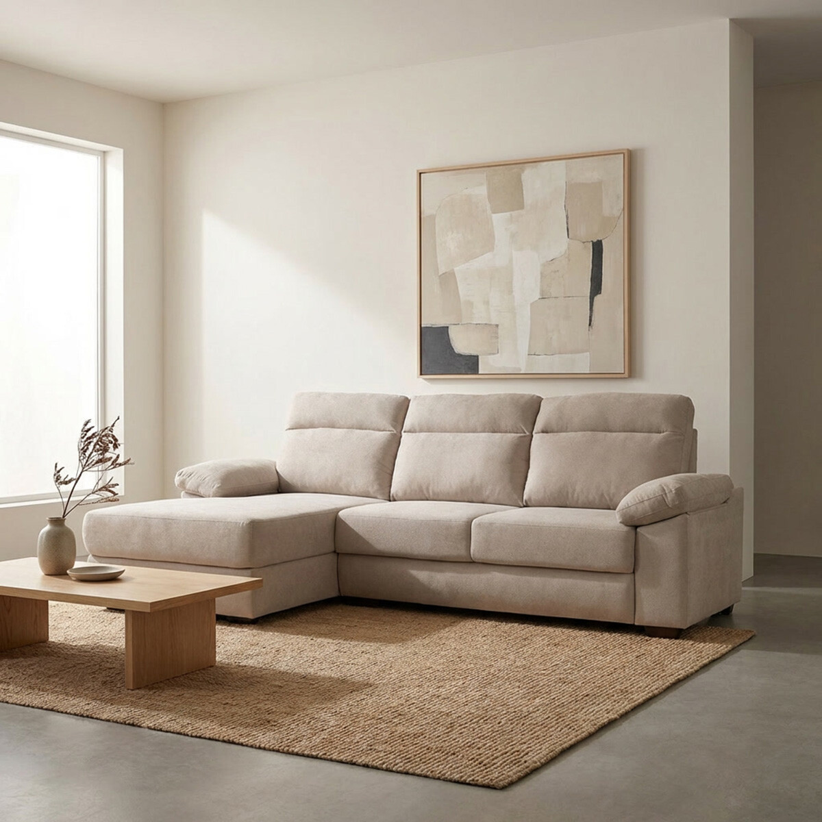 Rinconera Owen - Tela Microfibra - Chaise izquierdo - 12072 (Beige) 