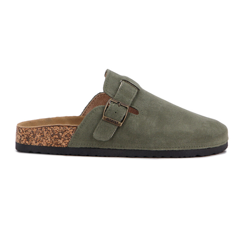 Zueco Country Cuero Mujer Oliva