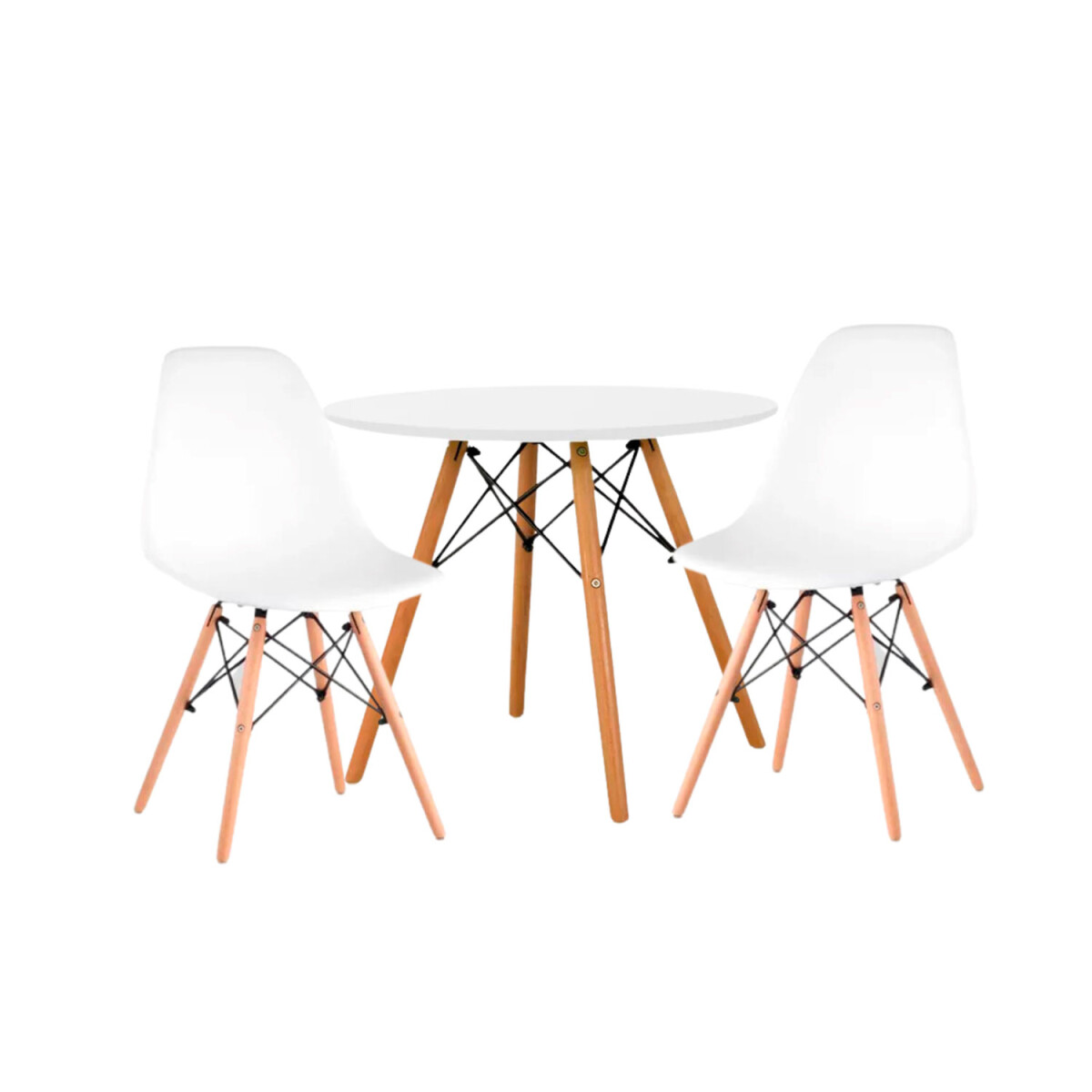 Juego de comedor Con Mesa Circular de 80cm + 2 Sillas Eames - Blanco 