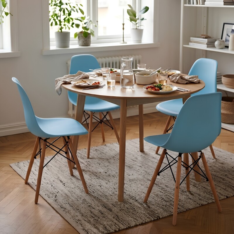 Pack 4 Sillas De Comedor Eames Lumax De Diseño Moderno Con Patas De Madera Azul