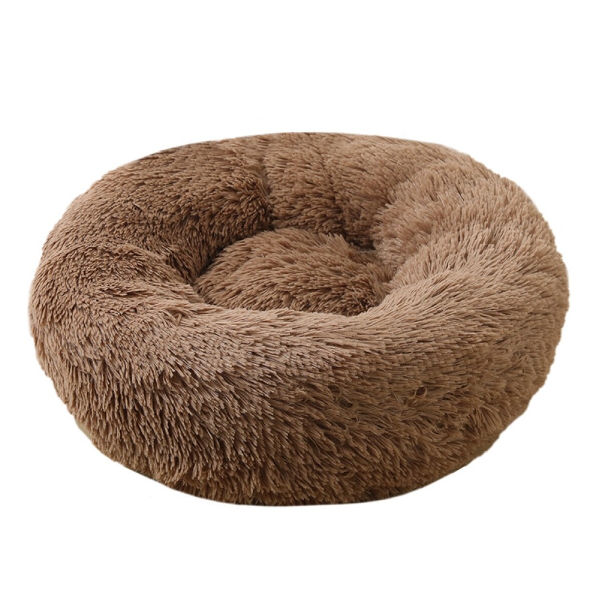 Cama Cucha Puff Redondo 60cm de Felpa p/ Mascotas Perro Gato - Marrón Claro 