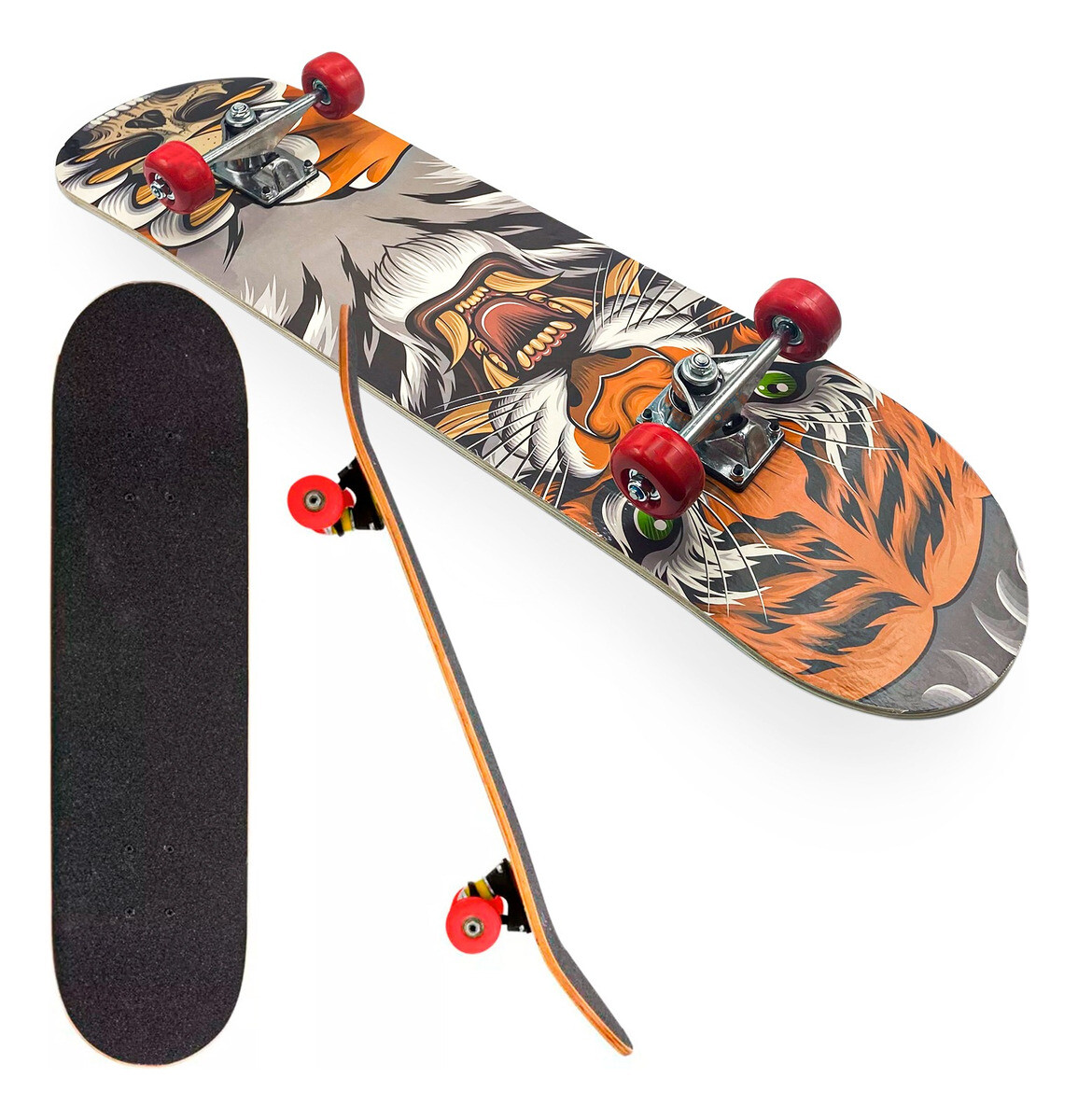 Skate Madera 7 Capas Con Lija Antideslizante Profesional - Variante Diseño Tigre 