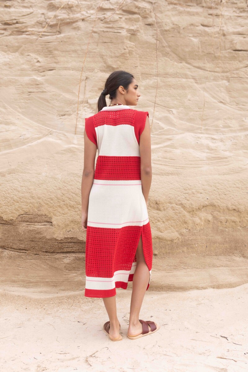 Vestido Stripe Crudo y Rojo