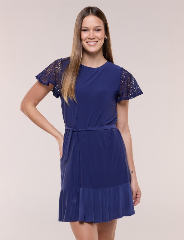 Vestido Corto Con Mangas Broderie AZUL