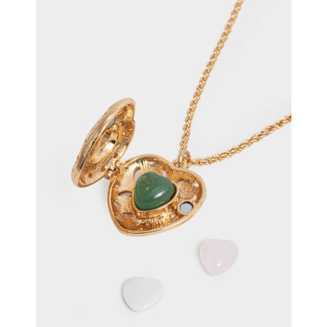 Set De Cadena Con Relicario Y Piedras Dorado