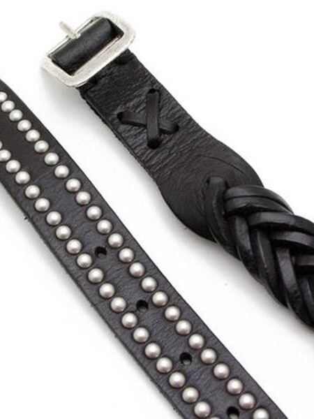 Cinturón de cuero trenzado con tachas efecto vintage MARRON OSCURO