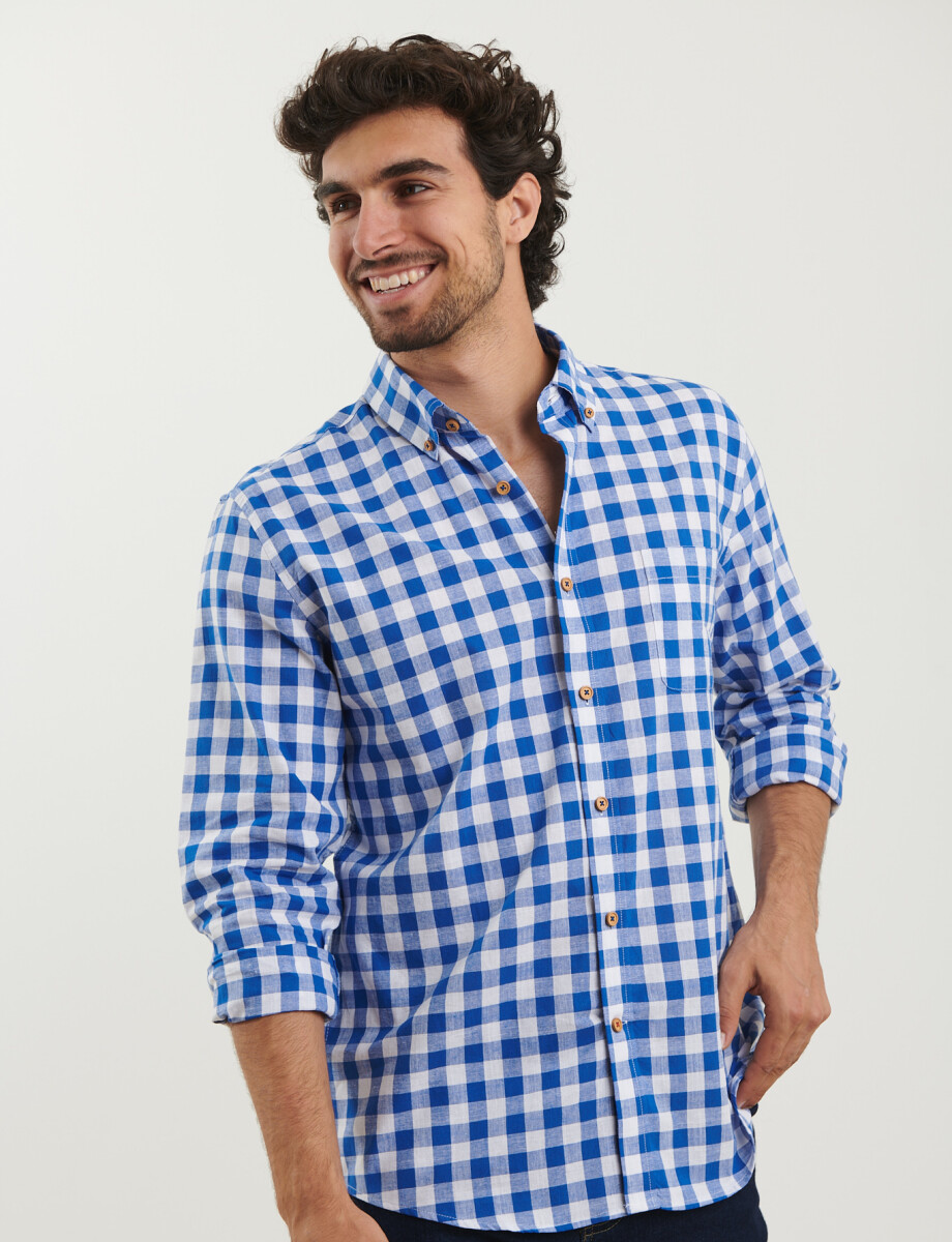 012610 CAMISA HARRINGTON LABEL Azul Piedra Melange / Blanco
