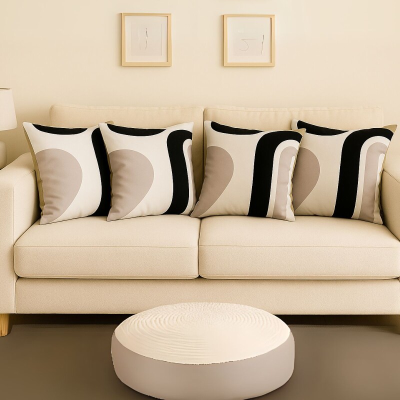 Set x4 funda de almohadones lisa 43 x 43 RAYAS NEGRO Y GRIS