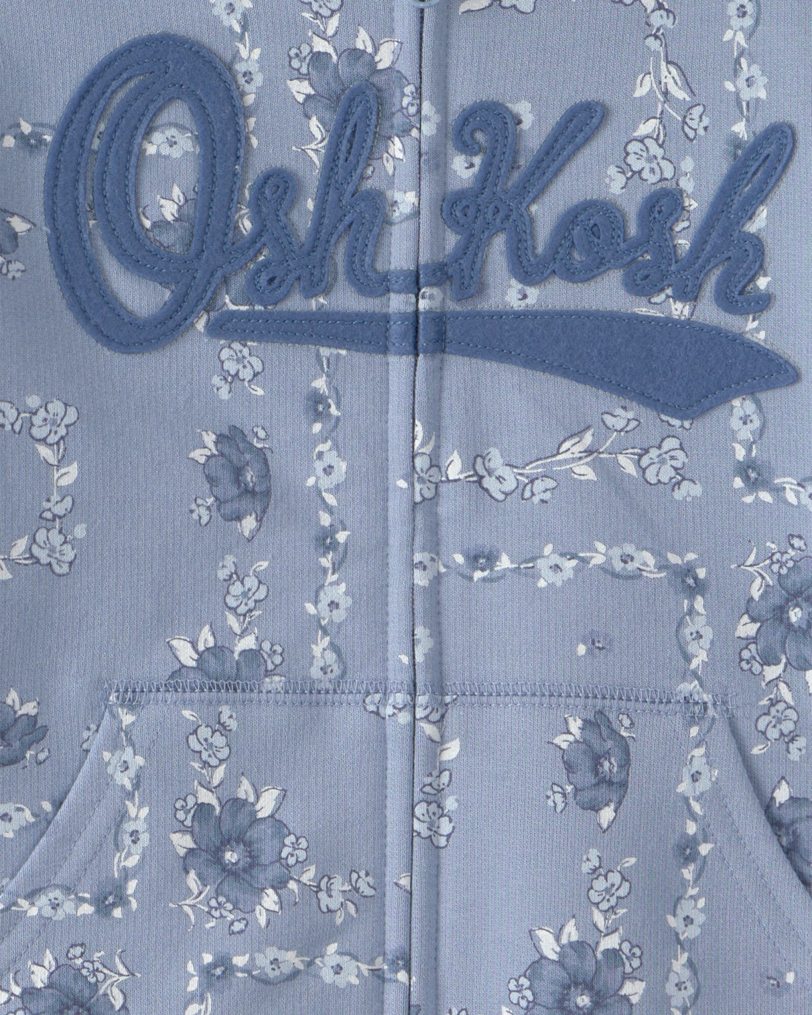 Campera de algodón, azul, con capucha y logo, diseño floral Sin color