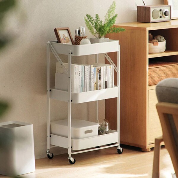 Carro Organizador 3 Estantes Con Ruedas Multiuso Plegable Color Variante Blanco