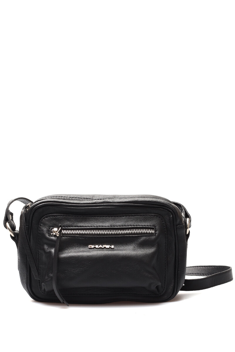 Cartera Bandolera Rectangular Doble Cierre Cuero - Negro 