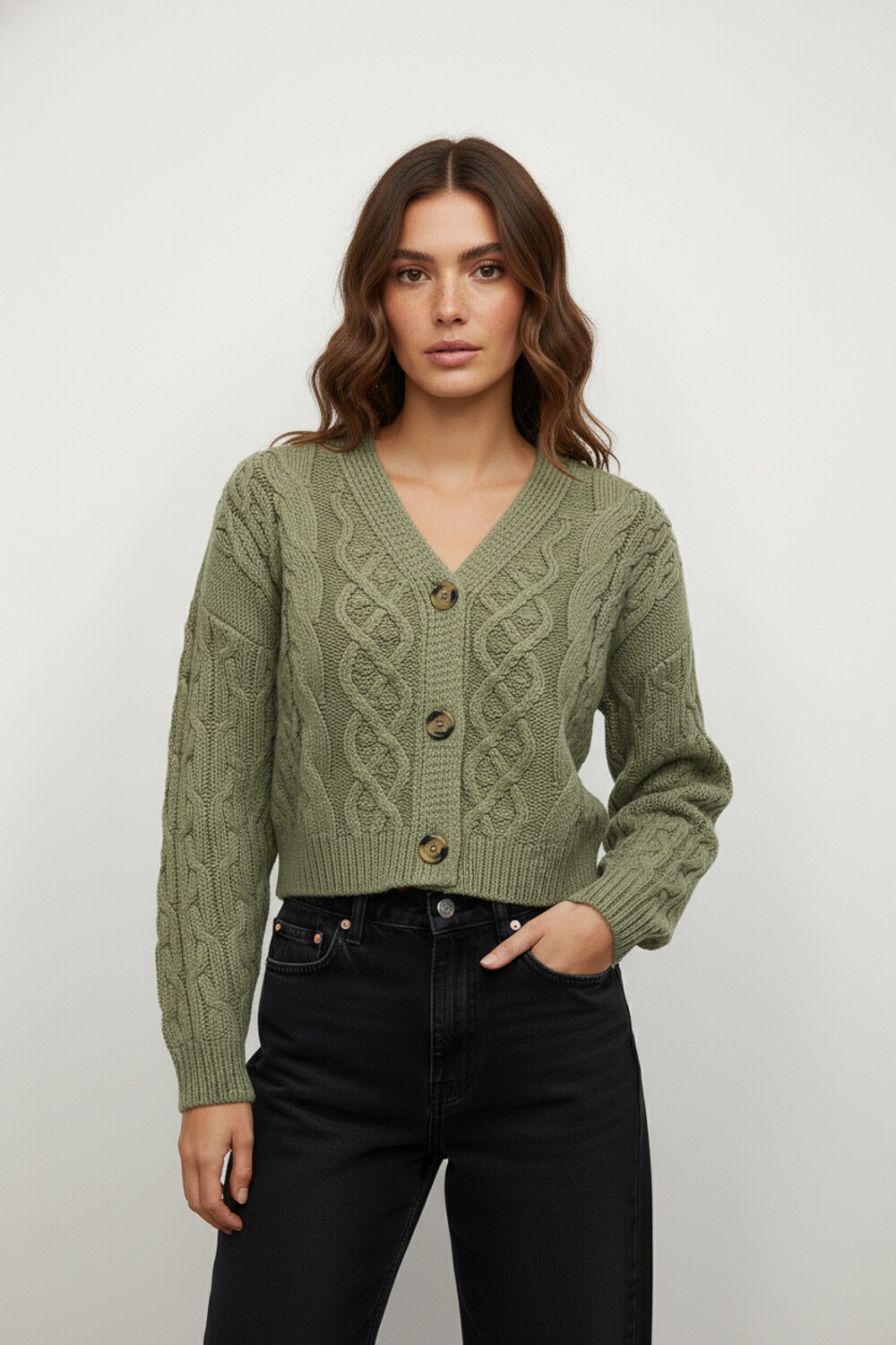 Cardigan Buttoli Verde Palido