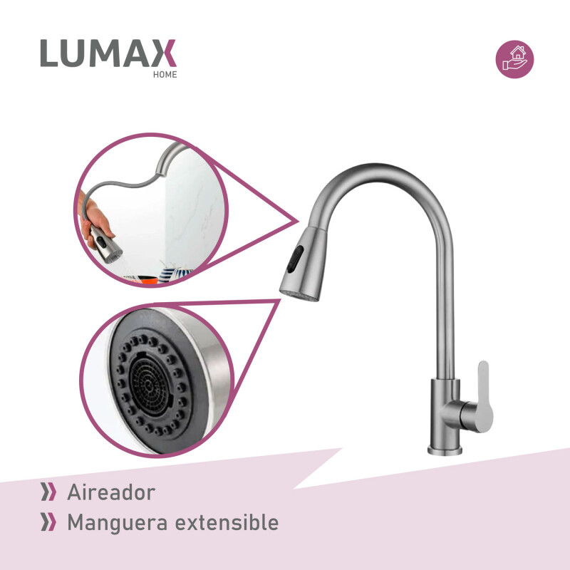 Grifo de cocina gourmet extensible de una sola manija Gris Inox