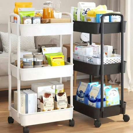 Carro organizador metálico de 3 niveles con ruedas Negro